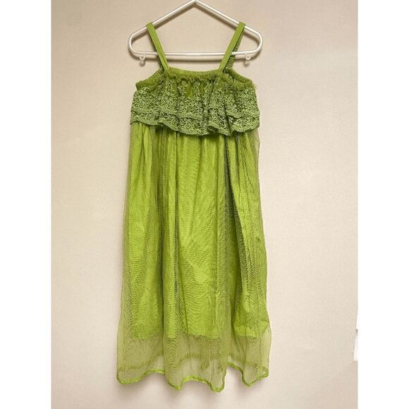 Trish Scully Child Girls Spaghetti Strap Bodice Tulle Skirt Midi Dress Olive Gre - Picture 1 of 4